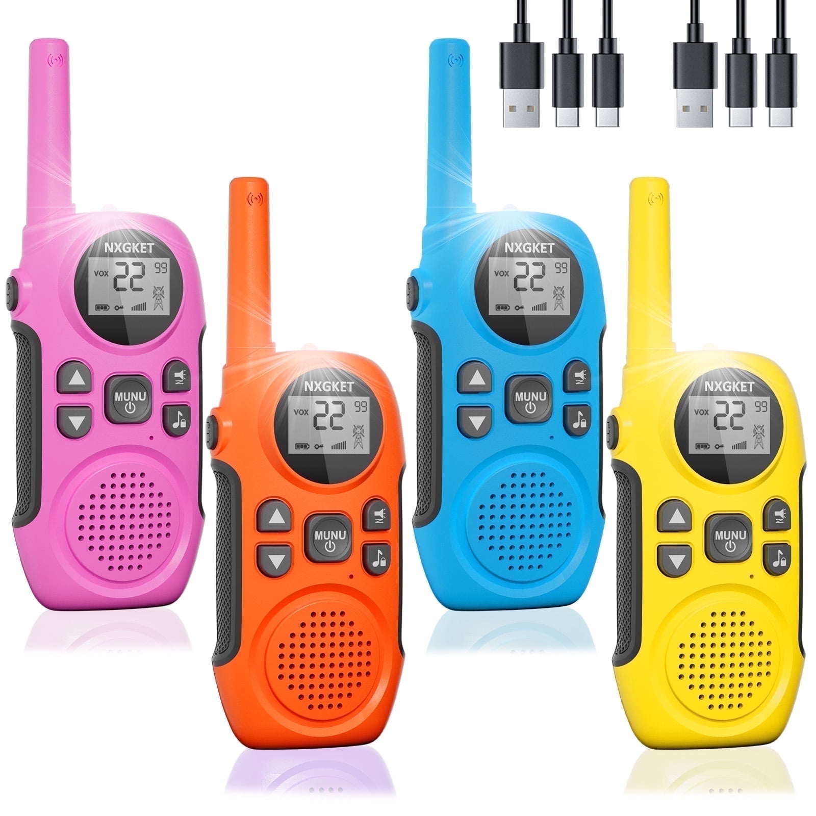 NXGKET Walkie Talkies for Adults Kid 4 Pack,Family Walky Talky Adults Rechargeable Radio Long Range,Outdoor Camping Fun Toys Birthday Gift